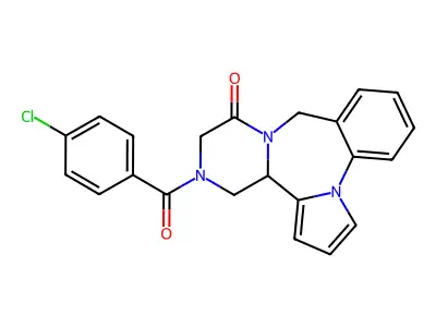9H,11H-Pyrazino(2,1-c)pyrrolo(1,2-a)(1,4)benzodiazepin-11-one, 12,13,14,14a-tetrahydro-13-(4-chlorobenzoyl)- structure