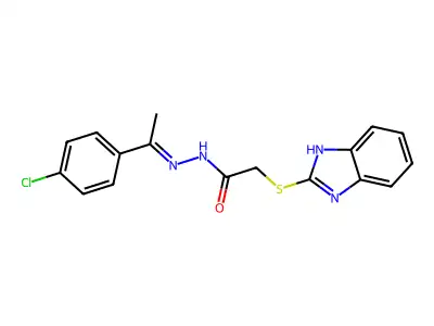 (Z)-2-((1H-benzo[d]imidazol-2-yl)thio)-N'-(1-(4-chlorophenyl)ethylidene)acetohydrazide structure