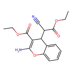 ethyl 2-amino-4-(1-cyano-2-ethoxy-2-oxoethyl)-4H-chromene-3-carboxylate structure