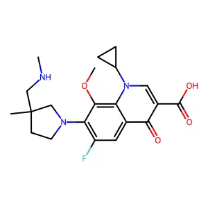 1-Cyclopropyl-6-fluoro-1, 4-dihydro-8-methoxy-7-(3-methyl-3-((methylamino)methyl)-1-pyrrolidinyl)-4-oxo-3-quinolinecarboxylic acid structure