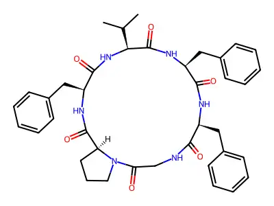 Cyclo(glycyl-prolyl-phenylalanyl-valyl-phenylalanyl-phenylalanyl) structure