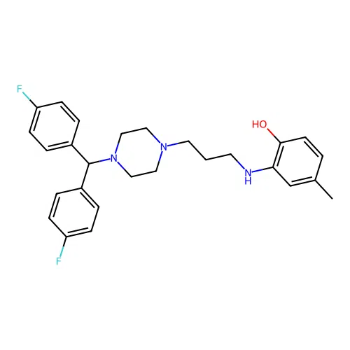 2-[3-[4-[Bis(4-fluorophenyl)methyl]piperazin-1-yl]propylamino]-4-methylphenol structure