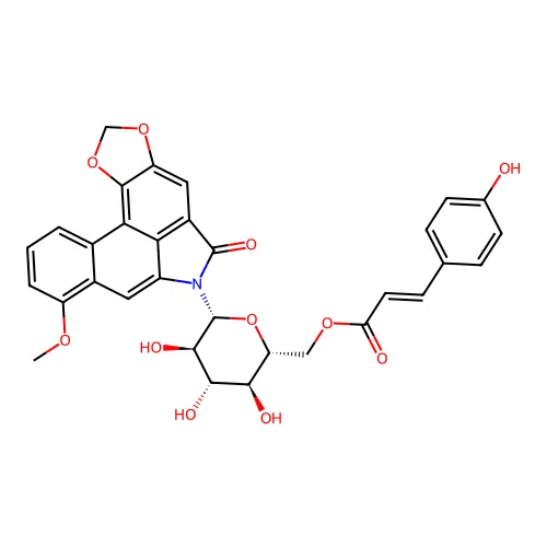 N-((6'-p-coumaroyl)glucopyranosyl)aristolactam structure