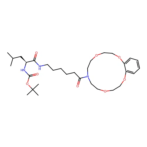 N-(N'-tert-Butoxycarbonylleucyl-6-aminohexanoyl)benzoaza-15-crown-5 structure
