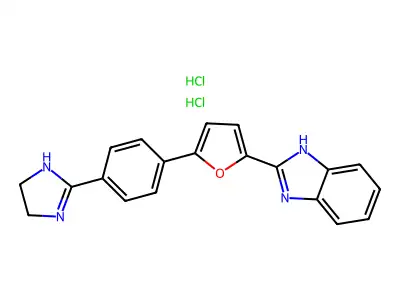 2-[5-[4-(4,5-dihydro-1H-imidazol-2-yl)phenyl]furan-2-yl]-1H-benzimidazole structure