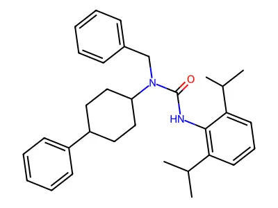 N-Benzyl-N'-(2,6-di(propan-2-yl)phenyl)-N-(4-phenylcyclohexyl)carbamimidic acid structure