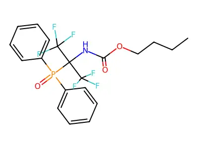 Carbamic acid, (1-(diphenylphosphinyl)-2,2,2-trifluoro-1-(trifluoromethyl)ethyl)-, butyl ester structure