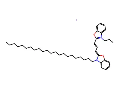2-[3-(3-docosyl-1,3-benzoxazol-2-ylidene)prop-1-enyl]-3-propyl-1,3-benzoxazol-3-ium iodide structure