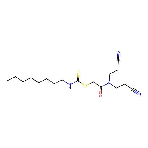 2-(Bis(2-cyanoethyl)amino)-2-oxoethyl octyldithiocarbamate structure