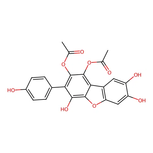 1,2-Diacetoxy-4,7,8-trihydroxy-3-(4-hydroxyphenyl)dibenzofuran structure