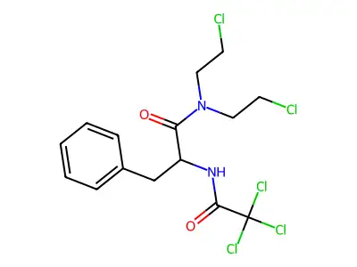N,N-bis(2-chloroethyl)-3-phenyl-2-[(2,2,2-trichloroacetyl)amino]propanamide structure