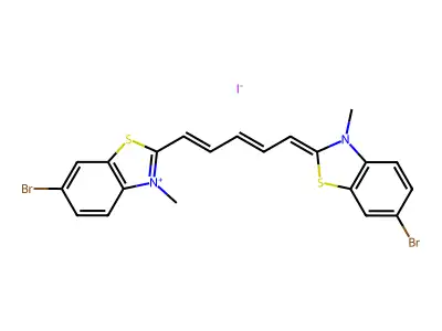 6-Bromo-2-[5-(6-bromo-3-methyl-1,3-benzothiazol-2(3H)-ylidene)penta-1,3-dien-1-yl]-3-methyl-1,3-benzothiazol-3-ium iodide structure