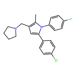 1H-Pyrrole, 5-(4-chlorophenyl)-1-(4-fluorophenyl)-2-methyl-3-(1-pyrrolidinylmethyl)- structure