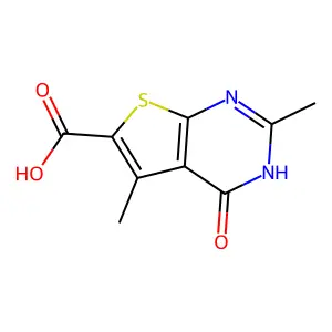2,5-dimethyl-4-oxo-3H,4H-thieno(2,3-d)pyrimidine-6-carboxylic acid structure