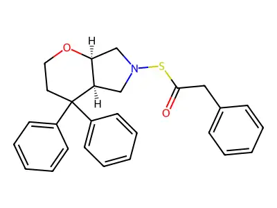 Thiopyrano(2,3-c)pyrrole, octahydro-4,4-diphenyl-6-(phenylacetyl)-, cis-(+-)- structure