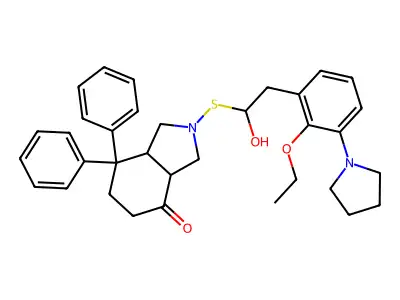 Thiopyrano(2,3-c)pyrrole, octahydro-4,4-diphenyl-6-((2-(3-(1-pyrrolidinyl)propoxy)phenyl)acetyl)-, 1-oxide, (1-alpha,4a-alpha,7a-alpha)-(+-)- structure