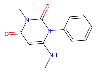 3-methyl-6-(methylamino)-1-phenylpyrimidine-2,4(1H,3H)-dione structure