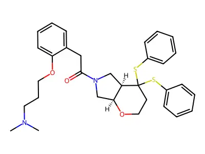 Thiopyrano(2,3-c)pyrrole, octahydro-6-((2-(3-(dimethylamino)propoxy)phenyl)acetyl)-4,4-diphenyl-, cis-(+-)- structure