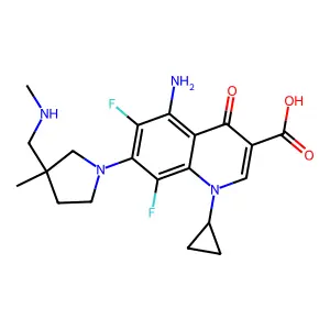 3-Quinolinecarboxylic acid, 1,4-dihydro-5-amino-1-cyclopropyl-6,8-difluoro-7-(3-methyl-3-((methylamino)methyl)-1-pyrrolidinyl)-4-oxo- structure