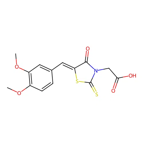 2-[(5Z)-5-[(3,4-dimethoxyphenyl)methylidene]-4-oxo-2-sulfanylidene-1,3-thiazolidin-3-yl]acetic acid structure
