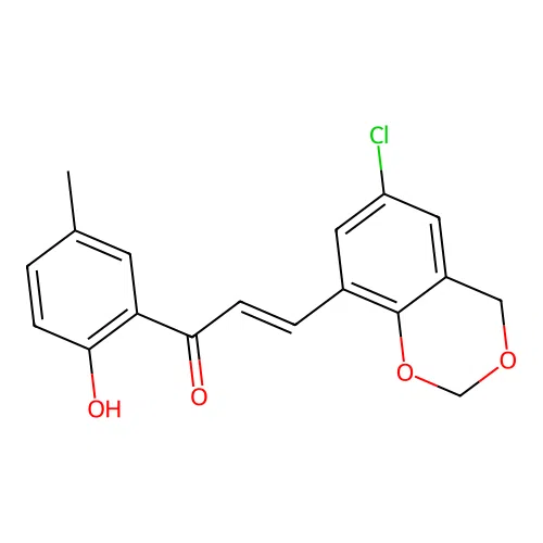 (E)-3-(6-chloro-4H-1,3-benzodioxin-8-yl)-1-(2-hydroxy-5-methylphenyl)prop-2-en-1-one structure