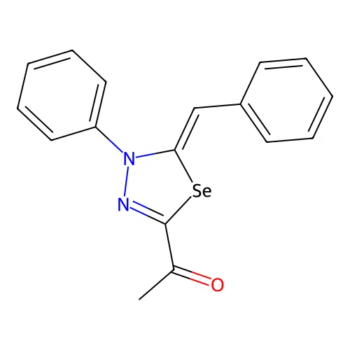 Ethanone, 1-(4-phenyl-5-(phenylmethylene)-4,5-dihydro-1,3,4-selenadiazol-2-yl)- structure