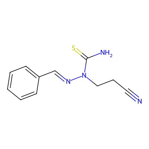 (2E)-2-benzylidene-1-(2-cyanoethyl)hydrazinecarbothioamide structure