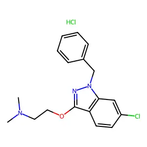 1H-Indazole, 1-benzyl-6-chloro-3-(2-(dimethylamino)ethoxy)-, monohydrochloride structure