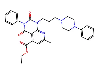 Pyrido(2,3-d)pyrimidine-5-carboxylic acid, 1,2,3,4-tetrahydro-2,4-dioxo-7-methyl-3-phenyl-1-(3-(4-phenyl-1-piperazinyl)propyl)-, ethyl ester structure