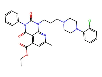 Pyrido(2,3-d)pyrimidine-5-carboxylic acid, 1,2,3,4-tetrahydro-1-(3-(4-(2-chlorophenyl)-1-piperazinyl)propyl)-2,4-dioxo-7-methyl-3-phenyl-, ethyl ester structure