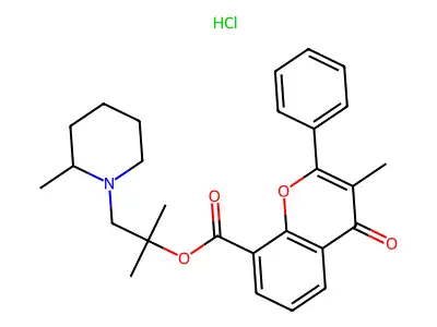 4H-1-Benzopyran-8-carboxylic acid, 3-methyl-4-oxo-2-phenyl-, 1,1-dimethyl-2-((2-methyl-1-piperidinyl)ethyl) ester, hydrochloride, (+-)- structure
