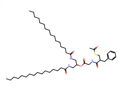 Glycine, N-(2-((acetylthio)methyl)-1-oxo-3-phenylpropyl)-, 2-((1-oxohexadecyl)amino)-1-(((1-oxohexadecyl)amino)methyl)ethyl ester, (+-)- structure