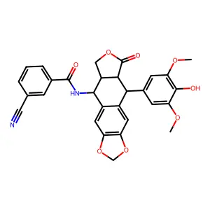 Benzamide, 3-cyano-N-((5S,5aS,8aR,9R)-5,5a,6,8,8a,9-hexahydro-9-(4-hydroxy-3,5-dimethoxyphenyl)-8-oxofuro(3',4':6,7)naphtho(2,3-d)-1,3-dioxol-5-yl)- structure