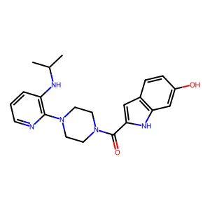 1-((6-Hydroxy-2-indolyl)carbonyl)-4-(3-(isopropylamino)-2-pyridinyl)piperazine structure