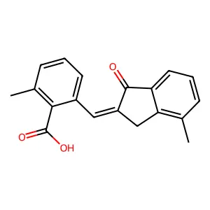 2-methyl-6-[(7-methyl-3-oxo-1H-inden-2-ylidene)methyl]benzoic acid structure