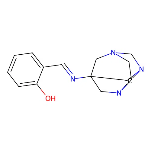 2-[(Z)-(1,3,6-triazatricyclo[4.3.1.1~3,8~]undec-8-ylimino)methyl]phenol structure
