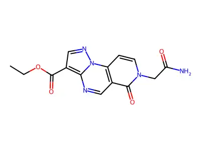 Pyrazolo(1,5-a)pyrido(3,4-e)pyrimidine-3-carboxylic acid, 6,7-dihydro-7-(2-amino-2-oxoethyl)-6-oxo-, ethyl ester structure