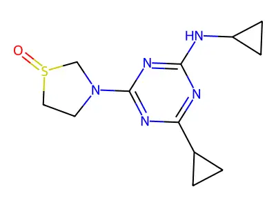 1,3,5-Triazin-2-amine, N,4-dicyclopropyl-6-(3-thiazolidinyl)-, S-oxide structure