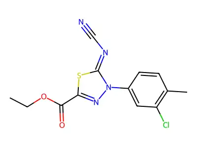 Ethyl 4-(3-chloro-4-methylphenyl)-5-cyanoimino-1,3,4-thiadiazole-2-carboxylate structure