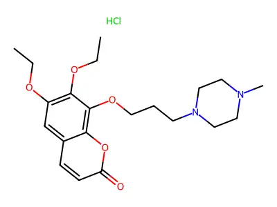 2H-1-Benzopyran-2-one, 6,7-diethoxy-8-(3-(4-methyl-1-piperazinyl)propoxy)-, dihydrochloride structure