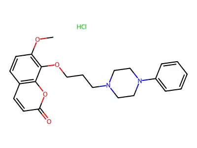 2H-1-Benzopyran-2-one, 7-methoxy-8-(3-(4-phenyl-1-piperazinyl)propoxy)-, dihydrochloride structure