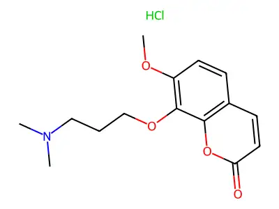 2H-1-Benzopyran-2-one, 8-(3-(dimethylamino)propoxy)-7-methoxy-, hydrochloride structure