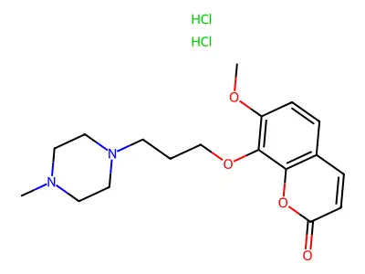 2H-1-Benzopyran-2-one, 7-methoxy-8-(3-(4-methyl-1-piperazinyl)propoxy)-, dihydrochloride structure