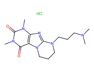 Pyrimido(2,1-f)purine-2,4(1H,3H)-dione, 6,7,8,9-tetrahydro-1,3-dimethyl-9-(3-(dimethylamino)propyl)-, monohydrochloride structure