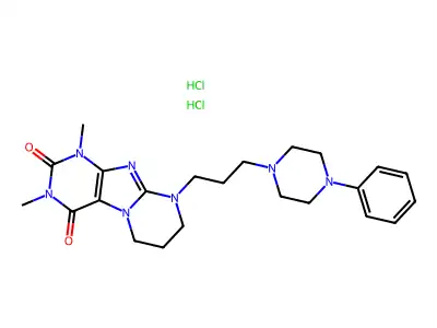 Pyrimido(2,1-f)purine-2,4(1H,3H)-dione, 6,7,8,9-tetrahydro-1,3-dimethyl-9-(3-(4-phenyl-1-piperazinyl)propyl)-, dihydrochloride structure