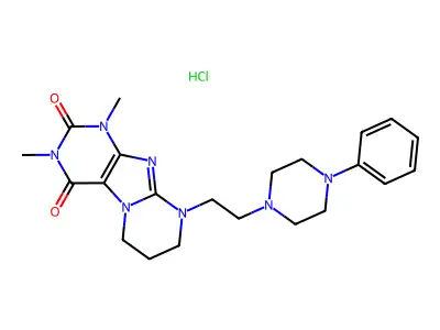 Pyrimido(2,1-f)purine-2,4(1H,3H)-dione, 6,7,8,9-tetrahydro-1,3-dimethyl-9-(2-(4-phenyl-1-piperazinyl)ethyl)-, monohydrochloride structure