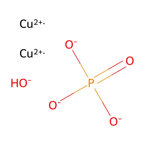 Copper hydroxide phosphate (Cu2(OH)(PO4)) structure