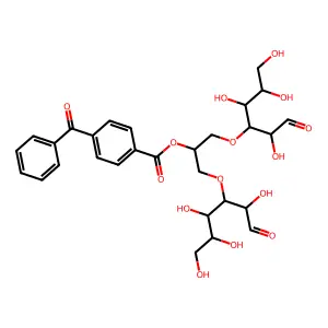 1,3-Bis(3-deoxyglucopyranose-3-yloxy)-2-propyl-4-benzoylbenzoate structure