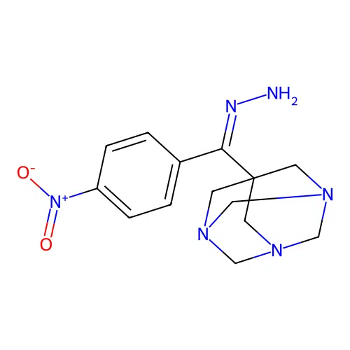 (1s,3s,5s)-7-((Z)-hydrazono(4-nitrophenyl)methyl)-1,3,5-triazaadamantane structure