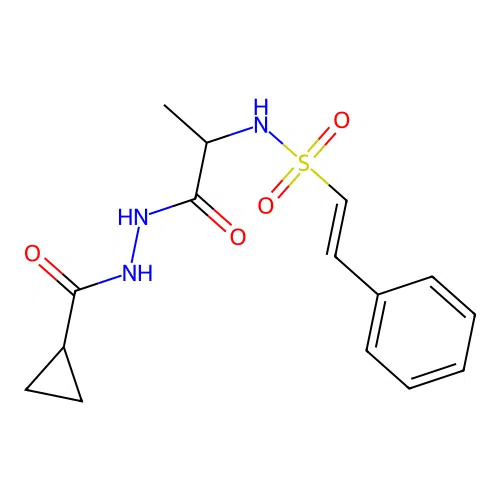 (E)-N-[1-[2-(cyclopropanecarbonyl)hydrazinyl]-1-oxopropan-2-yl]-2-phenylethenesulfonamide structure